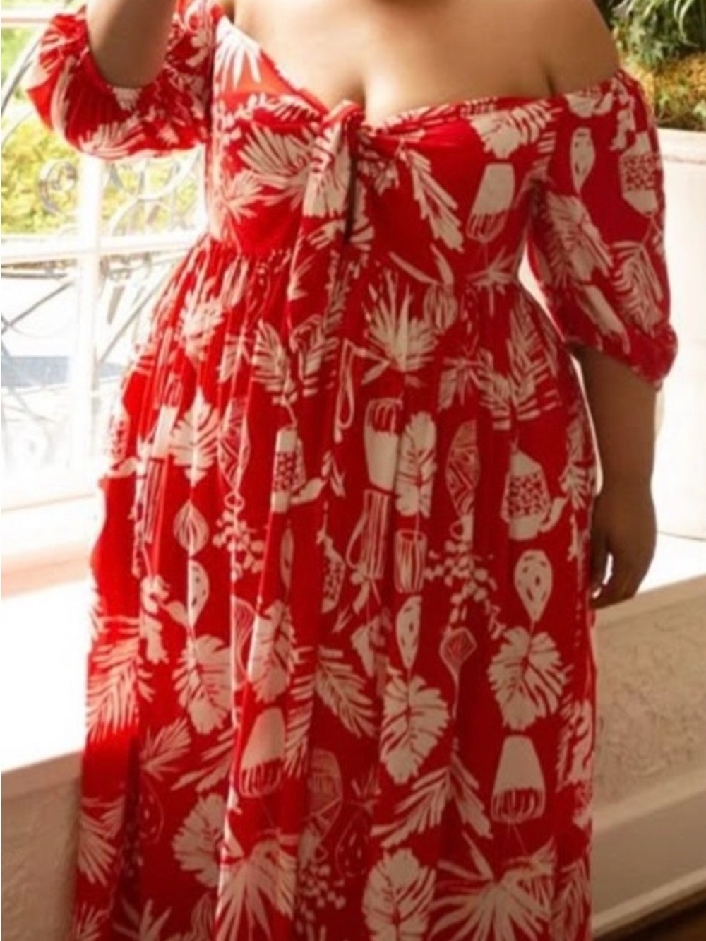 Eloquii Red and White Off-Shoulder Maxi Dress